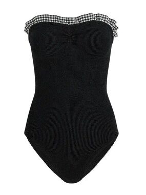 Hunza G Dolly Black One-Piece with Gingham Ruffle